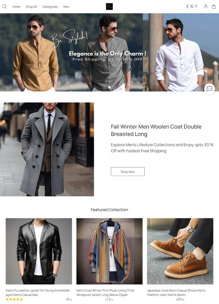 Modern website design for a men's fashion ecommerce store