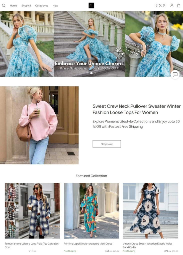 Elegant website design for a women's fashion ecommerce store