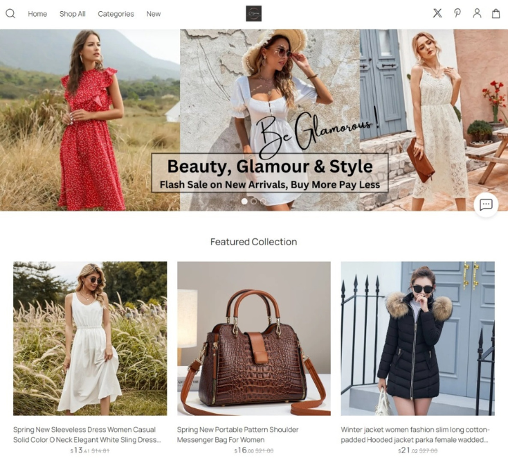 women's fashion website storefront showcasing a summer clothing collection